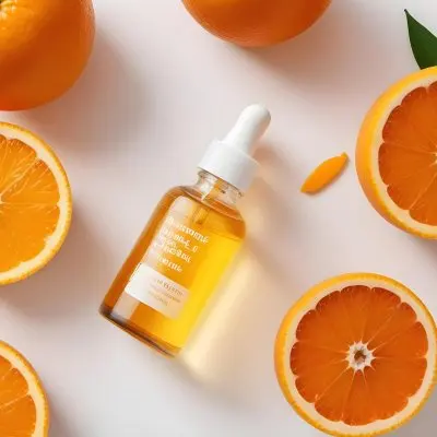 A Glass Bottle Of Orange Colored Facial Oil Or Serum Surrounded By Sliced Oranges On A White Background 3 3bf1