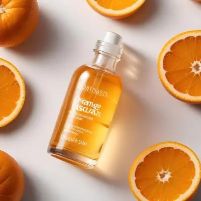 A Glass Bottle Of Orange Colored Facial Oil Or Serum Surrounded By Sliced Oranges On A White Background 5 9a1c