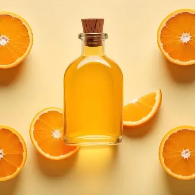 A Glass Bottle Of Orange Essential Oil Surrounded By Fresh Orange Slices On A Light Yellow Background 7 F6a5