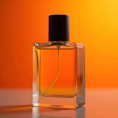 A Glass Bottle Of Perfume Or Cologne On An Orange Background 32 D56b