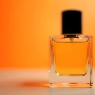 A Glass Bottle Of Perfume Or Cologne On An Orange Background 6 7334