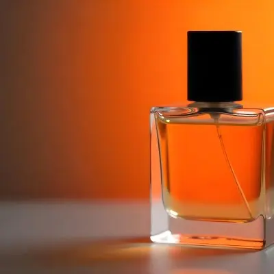 A Glass Bottle Of Perfume Or Cologne On An Orange Background 8 De4a