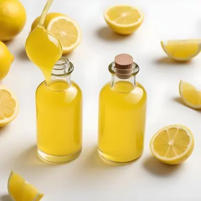 A Glass Bottle Of Yellow Liquid With A Dropper Surrounded By Sliced Lemons On A White Background 16 Bd93