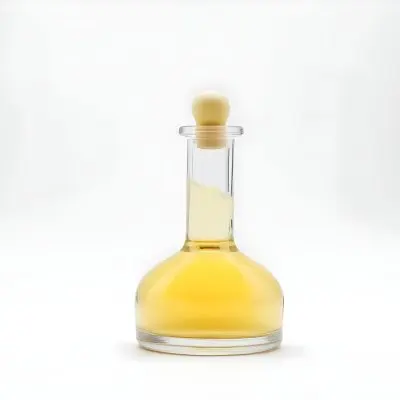 A Glass Bottle With A Glass Stopper Filled With Yellow Liquid On A White Background 22 98a9