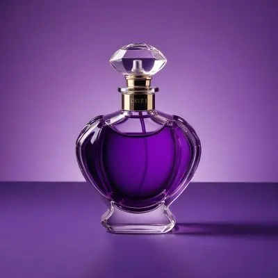 A Glass Perfume Bottle With Purple Liquid Inside Against A Purple Background 2 2db3
