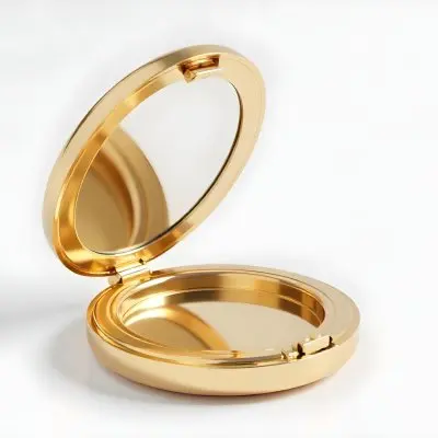A Golden Compact Mirror With Two Round Mirrors One On Top And One On The Bottom On A White Background 12 Be94