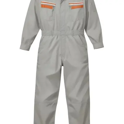 A Gray Worker Overall With Long Sleeves And White Stripes On The Chest Pockets Isolated On A White Background 16 A707