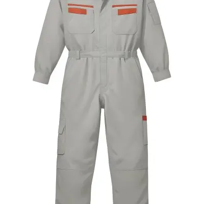 A Gray Worker Overall With Long Sleeves And White Stripes On The Chest Pockets Isolated On A White Background 17