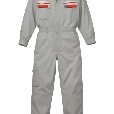 A Gray Worker Overall With Long Sleeves And White Stripes On The Chest Pockets Isolated On A White Background 25