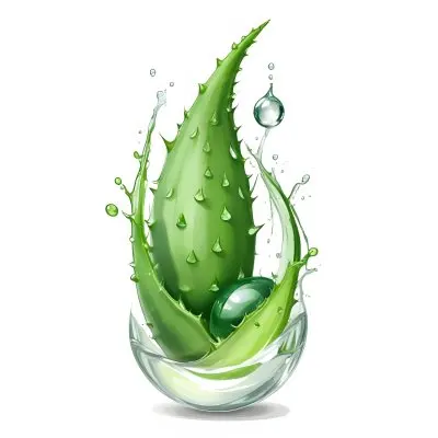 A Green Aloe Vera Drop With Aloe Vera Slices Inside A Small Green Sphere On The Right White Background 11 9bc0