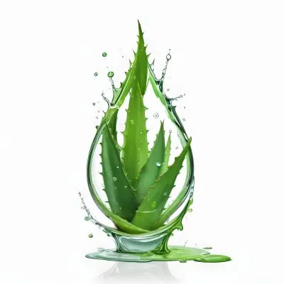 A Green Aloe Vera Drop With Aloe Vera Slices Inside A Small Green Sphere On The Right White Background 12 Ae93