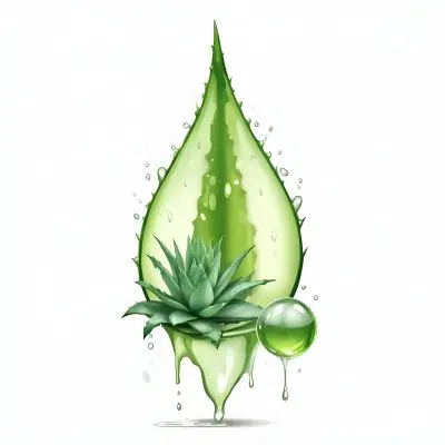 A Green Aloe Vera Drop With Aloe Vera Slices Inside A Small Green Sphere On The Right White Background 13