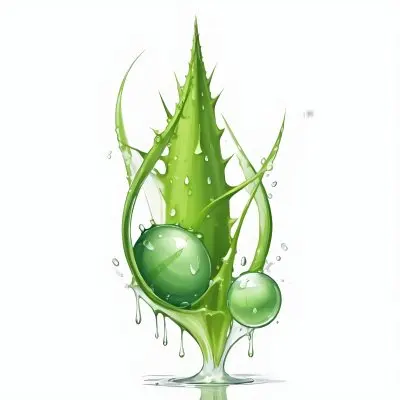 A Green Aloe Vera Drop With Aloe Vera Slices Inside A Small Green Sphere On The Right White Background 2 1171