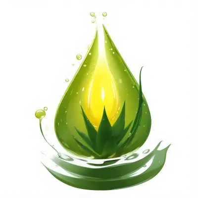 A Green Aloe Vera Plant Inside A Drop Of Aloe Vera Gel The Drop Has A Bright Yellow Light Inside White Background With A Shadow 14 F7e3 Ab96