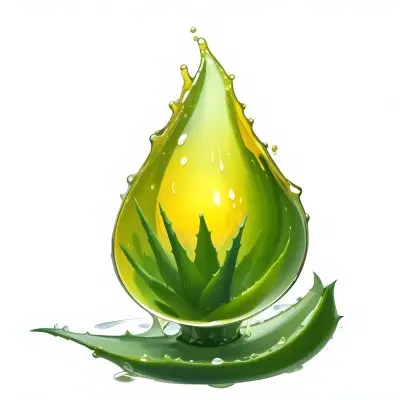 A Green Aloe Vera Plant Inside A Drop Of Aloe Vera Gel The Drop Has A Bright Yellow Light Inside White Background With A Shadow 32 7688
