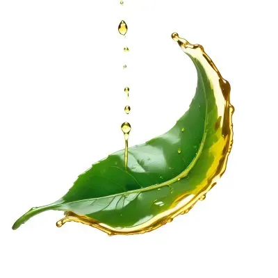 A Green Leaf With A Splash Of Green Oil Around It The Background Is Plain White The Oil Is Dripping And Splashing Around The Leaf 34 73ce