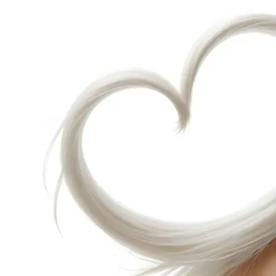 A Heart Shape Made Of White Hair Strands The Hair Is Shiny And Healthy The Background Is Plain White Studio Shot 5 A037