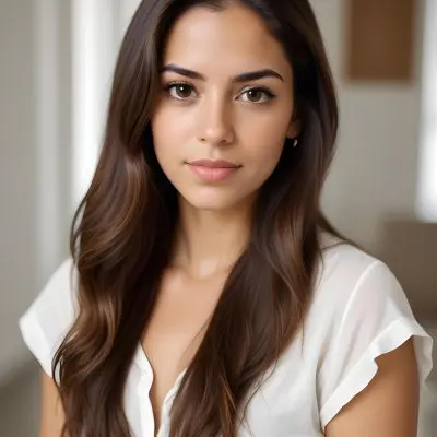 A Hispanic Woman 28 Years Old With Long Brown Hair Looking At The Camera In A Bright Room 15 6e99