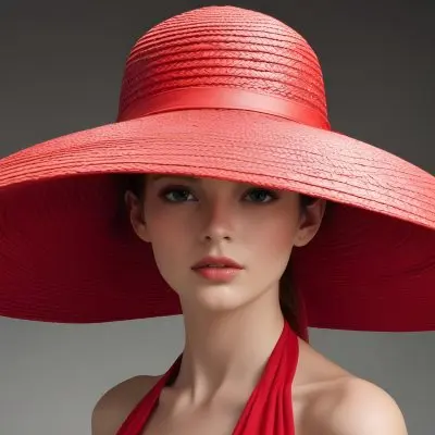 A Large Red Straw Hat With A Wide Brim 4 1e29