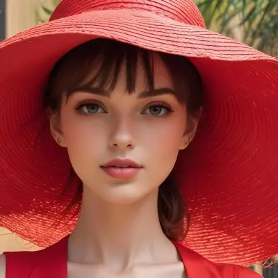 A Large Red Straw Hat With A Wide Brim 5 6aaf