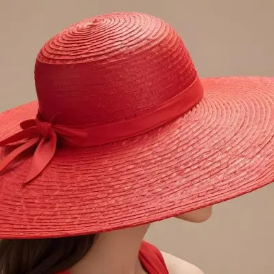 A Large Red Straw Hat With A Wide Brim 6 C583