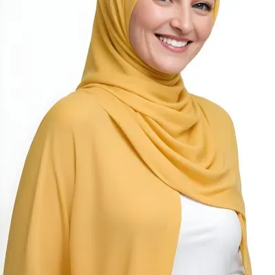 A Middle Aged Caucasian Woman With Blonde Hair Wearing A Yellow Hijab And Smiling 8 B440