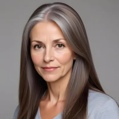 A Middle Aged Caucasian Woman With Long Straight Brown And Gray Hair 27 F284