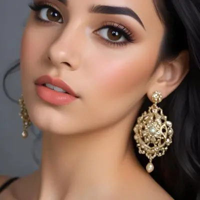 A Middle Eastern Woman 23 Years Old Light Skin Black Hair With Earrings Heavy Makeup Looking At The Camera In A Studio 31 0d59