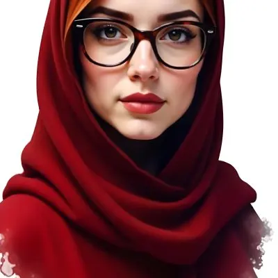 A Middle Eastern Woman 24 Years Old With Red Hair Wearing A Red Hijab And Glasses Brown Lipstick In A White Background 44 A799