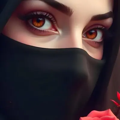 A Middle Eastern Woman 25 Years Old With Red Eyes And Black Hijab Red Roses In The Foreground Dark Background 10 B345