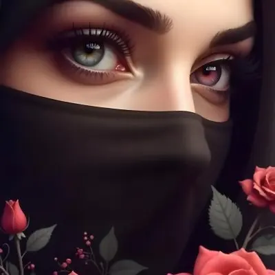 A Middle Eastern Woman 25 Years Old With Red Eyes And Black Hijab Red Roses In The Foreground Dark Background 14 B982