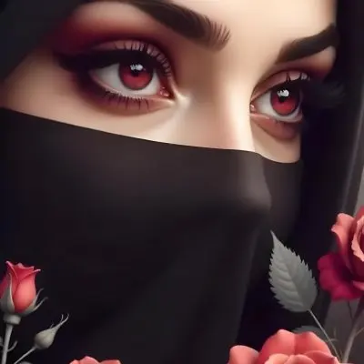 A Middle Eastern Woman 25 Years Old With Red Eyes And Black Hijab Red Roses In The Foreground Dark Background 15 9a9b