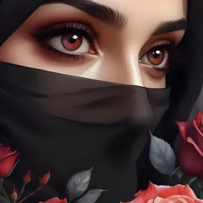 A Middle Eastern Woman 25 Years Old With Red Eyes And Black Hijab Red Roses In The Foreground Dark Background 8 850d