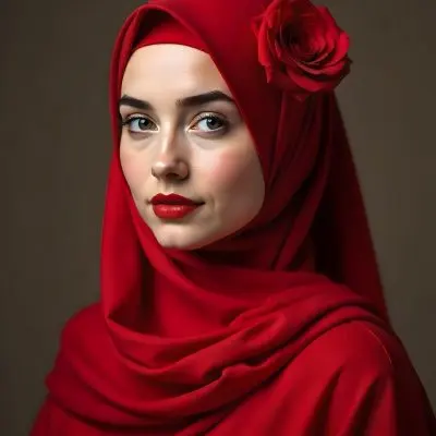 A Muslim Woman 22 Years Old Light Skin With A Red Hijab And A Red Rose On The Side Studio Shot 11 4aee