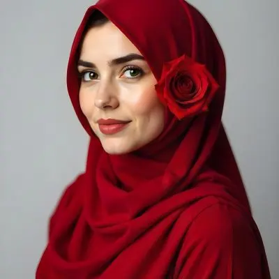 A Muslim Woman 22 Years Old Light Skin With A Red Hijab And A Red Rose On The Side Studio Shot 3 3c63