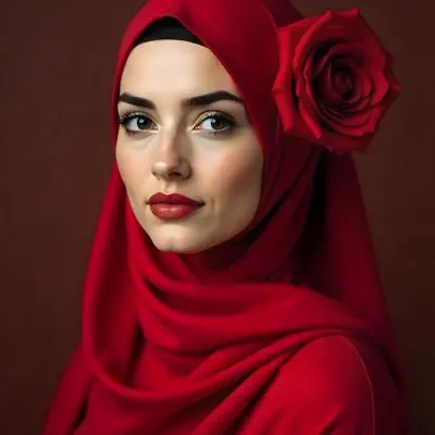 A Muslim Woman 22 Years Old Light Skin With A Red Hijab And A Red Rose On The Side Studio Shot 9 618f