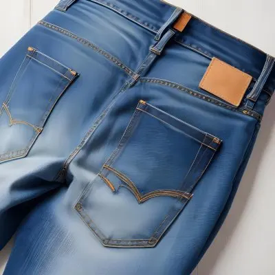 A Pair Of Blue Jeans With A Back Pocket Placed On A White Wooden Surface Showcasing The Texture And Color Of The Denim 16 4cfb