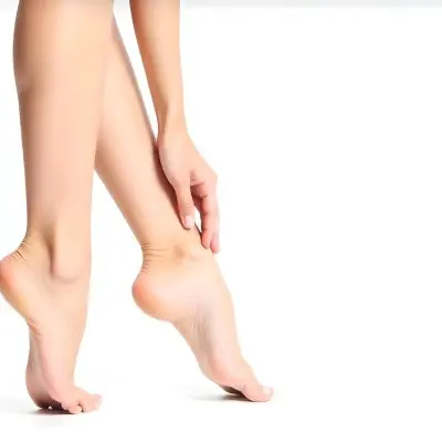 A Pair Of Fair Skinned Female Legs Around 25 Years Old With A Hand Touching The Ankle In A White Background 10 8926
