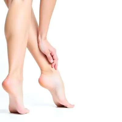 A Pair Of Fair Skinned Female Legs Around 25 Years Old With A Hand Touching The Ankle In A White Background 2 2759