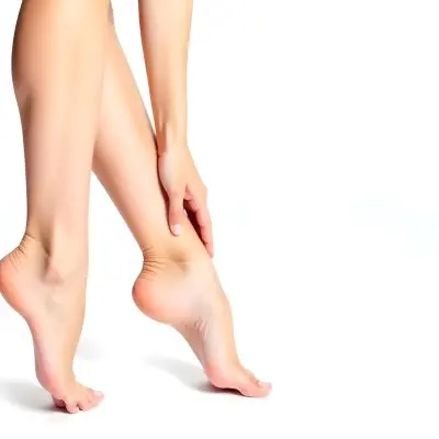 A Pair Of Fair Skinned Female Legs Around 25 Years Old With A Hand Touching The Ankle In A White Background 6 3dff