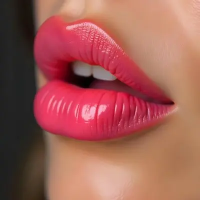 A Pair Of Pink Lips With A Shiny Gloss The Skin Around The Lips Is Light And Smooth The Background Is Blurred And Out Of Focus 44 7cf1