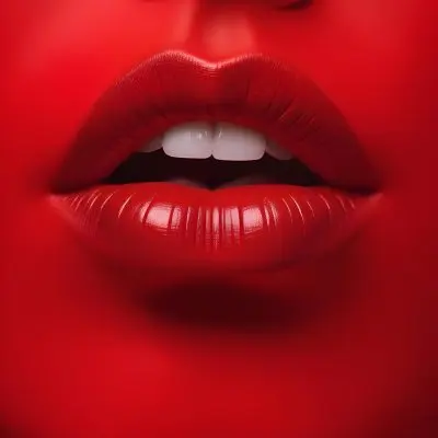 A Pair Of Red Lips With Lipstick Closed Mouth Red Background Studio Light Sensual High Definition Extreme Details Perfect Skin 1 Fadb