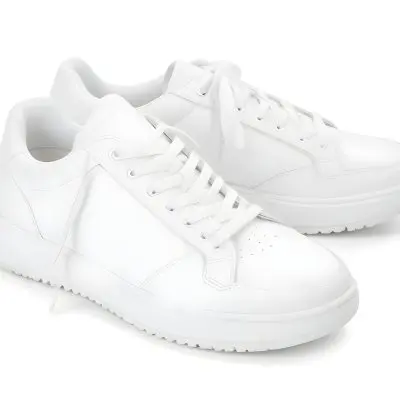A Pair Of White Sneakers With White Laces White Sole White Background 29 5f29