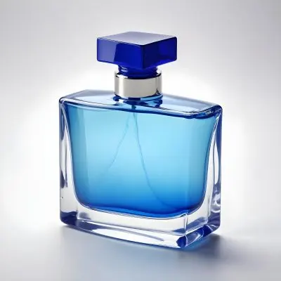 A Perfume Bottle With A Blue Cap And A Blue Liquid Inside On A White Background 3 9d73