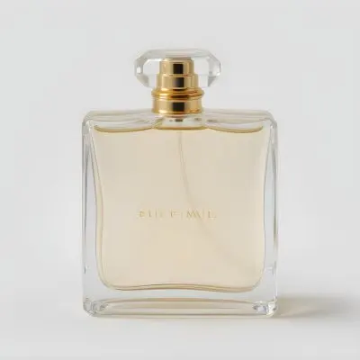 A Perfume Bottle With A Golden Cap And A Clear Glass Body Filled With A Clear Liquid On A White Background 29 095f