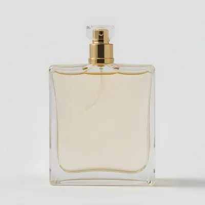 A Perfume Bottle With A Golden Cap And A Clear Glass Body Filled With A Clear Liquid On A White Background 30 7046