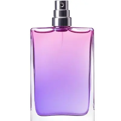 A Perfume Bottle With A Gradient Of Pink And Purple Liquid Inside Purple Cap Isolated On A White Background 16 3df4