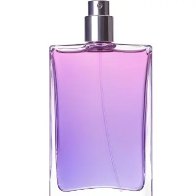 A Perfume Bottle With A Gradient Of Pink And Purple Liquid Inside Purple Cap Isolated On A White Background 28 82a2