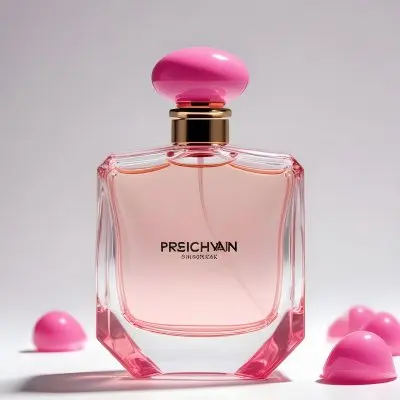A Perfume Bottle With A Pink Cap And A Pink Liquid Inside In A White Background 12 5837