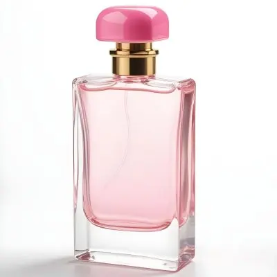 A Perfume Bottle With A Pink Cap And A Pink Liquid Inside In A White Background 3 965c